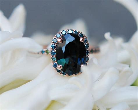 Blue Green sapphire engagement ring. Peacock sapphire 3.7ct cushion ...