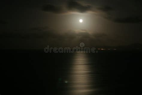 Moonlight Reflected on the Lake at Night Stock Image - Image of boat ...