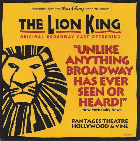 The Lion King - Original Broadway Cast Recording Sampler (1997, CD ...