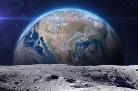 Moon Surface and Planet Earth Stock Image - Image of nature, landing ...