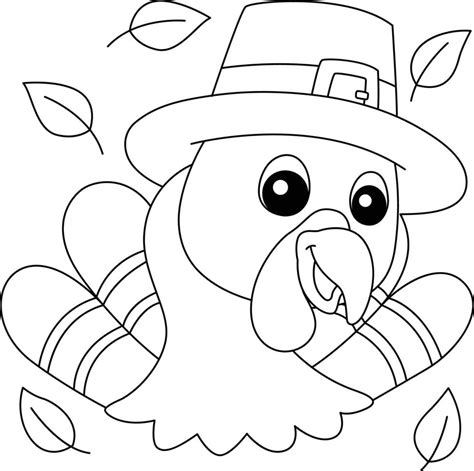 Thanksgiving Turkey Head With Hat Coloring Page 7819016 Vector Art at ...