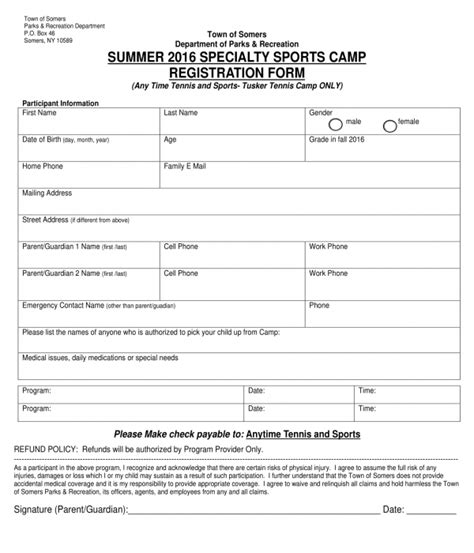 Summer Camp Registration Form Template