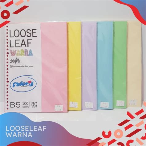 Jual Loose Leaf B5 warna 50 Lembar/ Kertas Binder B5 warna/Refill ...