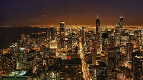 #Chicago | Chicago at night, Birds eye view city, Chicago wallpaper