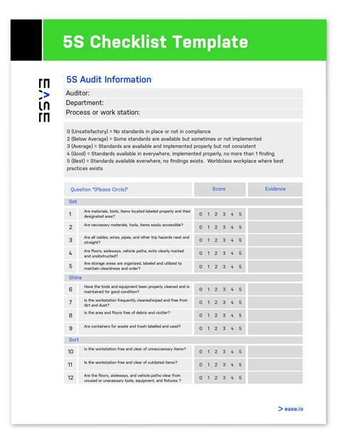 5S Audit Checklist Template | Ease.io