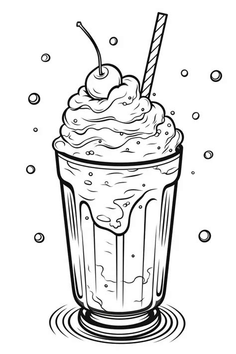 🖍️ Delicious Milkshake with a Straw and a Cherry - Printable Coloring ...