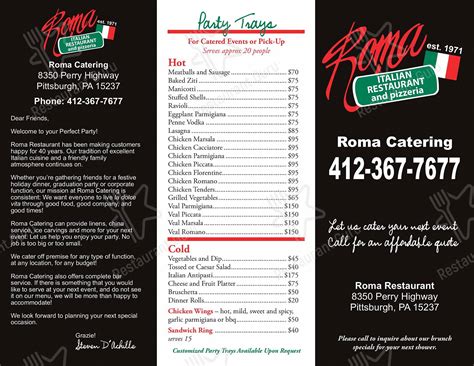 Menu at Pizza Roma Restaurant, Pittsburgh, Perry Hwy