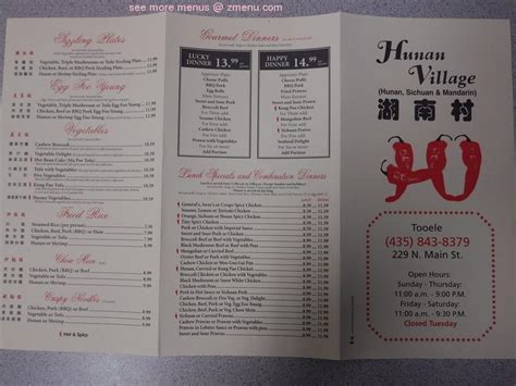 Menu at Hunan Village restaurant, Tooele