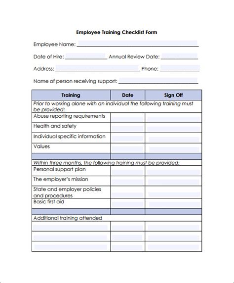 Job Training Checklist Template