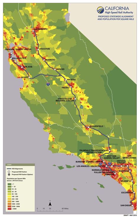 California high speed rail map with population per square mile ...