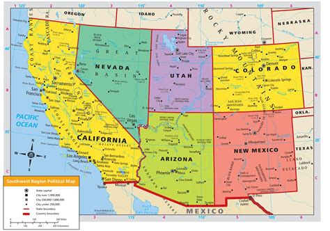 Southwest States map - Map of southwest US States (Northern America ...