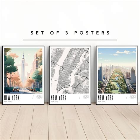 New York Poster Set, New York Wall Art, Map of New York, Digital ...