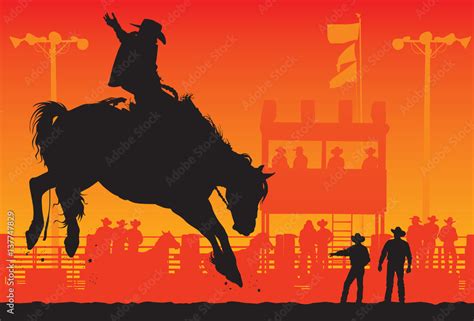 A vector silhouette of a Rodeo Cowboy riding a saddle bronc in a rodeo ...