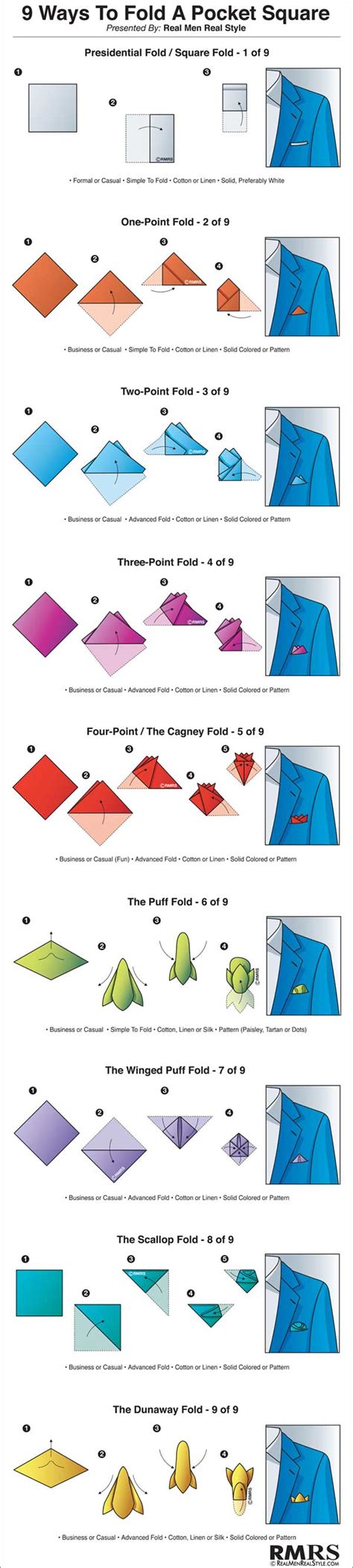 9 Ways to Fold a Pocket Square with step by step Infographics