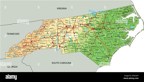 High detailed North Carolina physical map with labeling Stock Vector ...