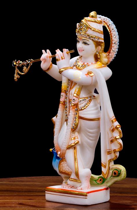 Marble Krishna Statue 25 cm Big Hand Painted Marble Lord | Etsy