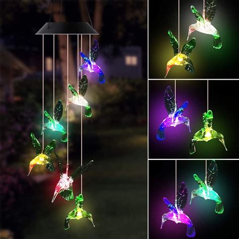 Amerteer Solar Hummingbird Wind Chime Color Changing Solar LED String ...