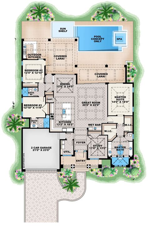 Contemporary Style House Plan - 3 Beds 3 Baths 2684 Sq/Ft Plan #27-551 ...