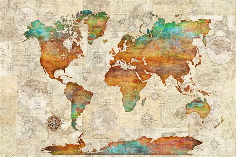 World Map Tapestry, Decorative Wall Hanging by Dan Morris, Washable ...