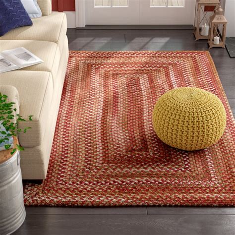 August Grove® Holcombe Geometric Braided Wool Red/Green/Orange Area Rug ...