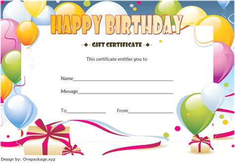 Birthday Gift Certificate Template Free Printable 5 in 2020 | Gift ...