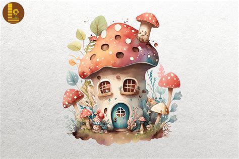 Watercolor Mushroom House 4 By Mulew Art | TheHungryJPEG