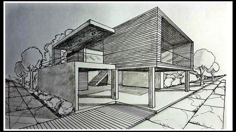 Drawing A Modern House In Two Points Perspective Time-lapse - YouTube