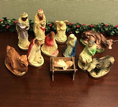 Vintage Nativity Set, Mid Century Chalkware painted Figurines ...