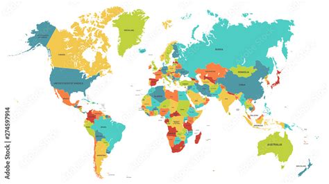 Naklejka na ściany i meble | Colored world map. Political maps ...