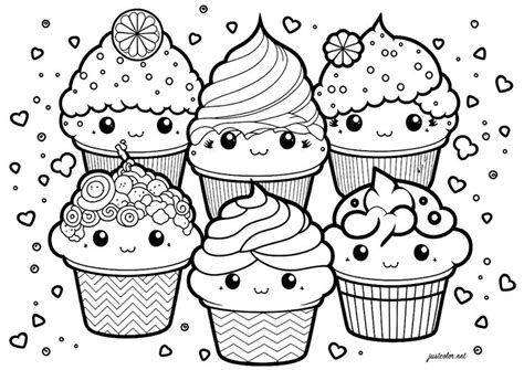 Funny Kawaii cupcakes - Free coloring page | Birthday coloring pages ...