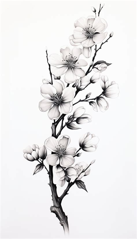 Cherry Blossom Tattoo Design Black and White Artful Flower Digital ...