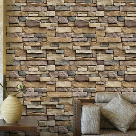 3D Stone Brick Peel & Stick Wallpaper - Walmart.com