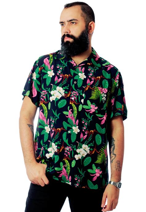 Camisa Estampada Tropical ElephunK Unissex Monkey Business Verde ...