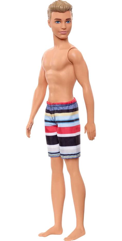 Barbie Ken Beach Doll with Blonde Hair, Striped Swimsuit & Swim Style ...