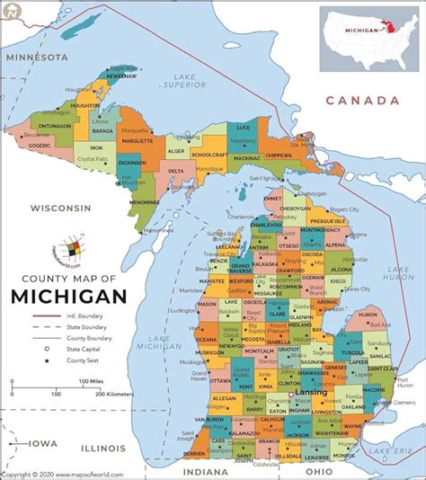 Michigan State Wall Map with Counties (48"W X 53.9"H) (Laminated ...