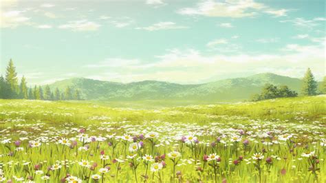 Anime Landscape: Cute Anime Flower Field Background