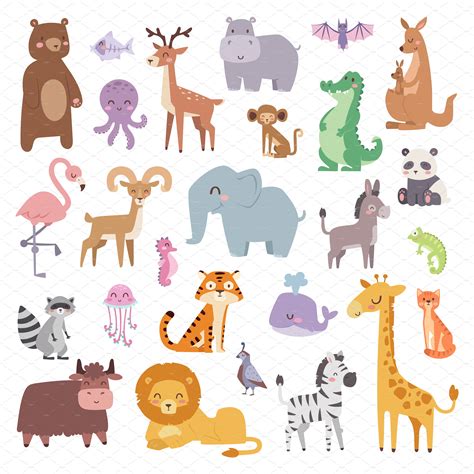 Cartoon animals character vector | Animal Illustrations ~ Creative Market