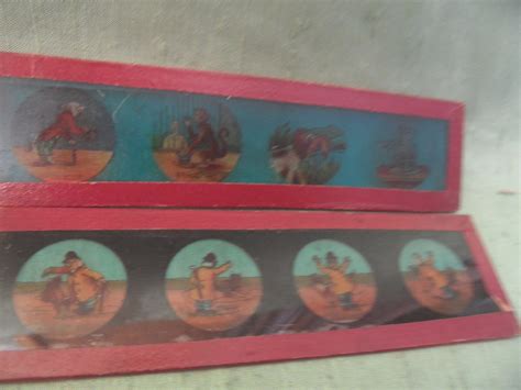 12 Magic Lantern Glass Slides With Colorful Cartoon Character Images ...