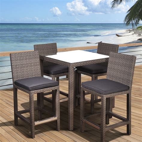 Atlantic Abaco Square 5 Piece Synthetic Wicker Patio Bar Set Grey with ...