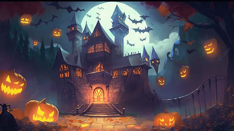 Halloween Cartoon Anime Background, Fear, Pumpkin, Castle Background ...