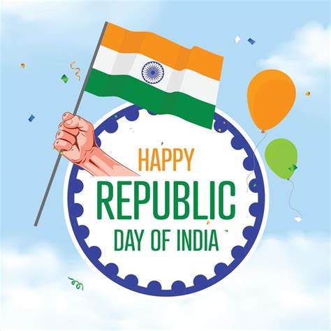 Republic day of india. Hand proudly holding indian flag with confetti ...