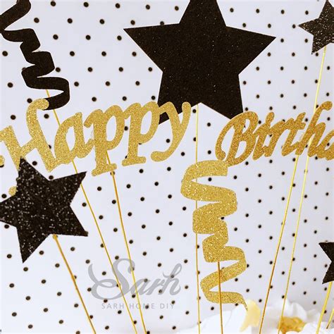 3 Sets Gold Black "Happy Birthday" Stars Cake Topper Dessert Decoration ...