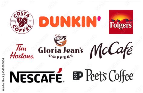 Logos set of Biggest Coffee Brands in the World, such as: Costa Coffee ...