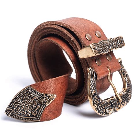 Viking Leather Belt with Brass Buckle & Tip