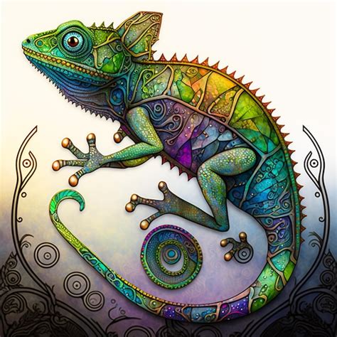 Premium AI Image | A colorful chameleon with a pattern of different colors.