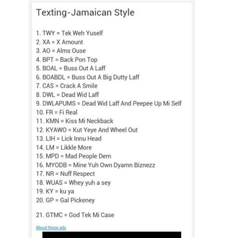 Texting-Jamaican Style | Jamaican quotes, Jamaican words, Slang words