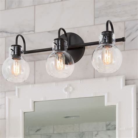 LNC Bathroom Vanity Light with Clear Glass Globe Shades 3-Light Black ...