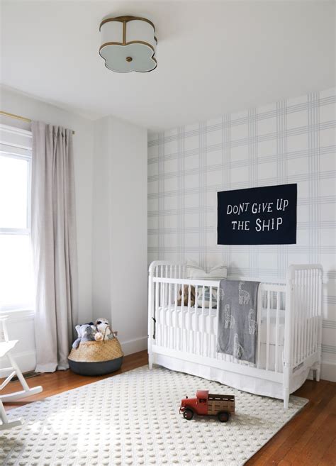 A Baby Boy Nursery with Preppy Plaid Wallpaper