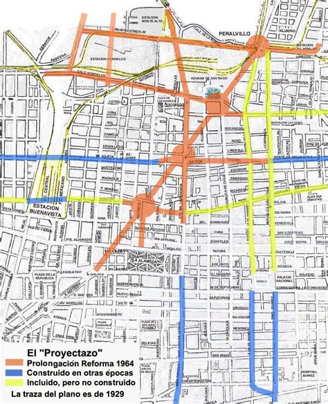 Plano de la zona centro de la Ciudad de México que muestra el proyecto ...