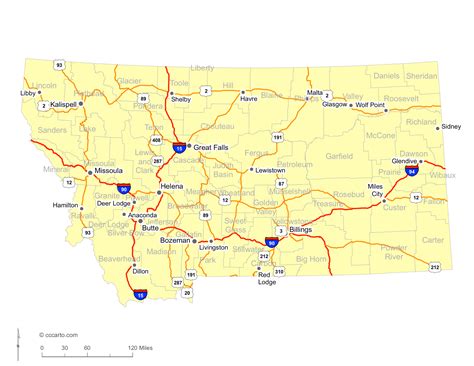 Road Map Of Montana With Cities